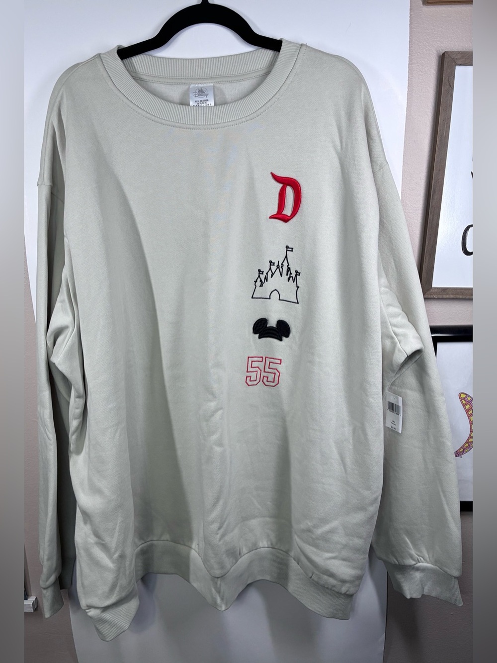 Disneyland 55 Heritage Embroidered Oversized Sweatshirt 3XL Cream Unisex NWT